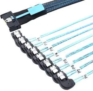 MCIO PCIe Slimline SFF-8654 8i to 8* SATA 7P Right Angle Hard Drive Converter Cable \u2013 32AWG 85m High Speed Internal Harness (0.8M/31.49in)