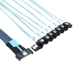 MCIO PCIe Slimline SFF-8654 8i to 8* SATA 7P Right Angle Hard Drive Converter Cable \u2013 32AWG 85m High Speed Internal Harness (0.5M/19.68in)