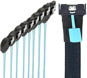 MCIO PCIe Slimline SFF-8654 8i to 8* SATA 7P Right Angle Hard Drive Converter Cable  32AWG 85m High Speed Internal Harness (1m/39.37in)