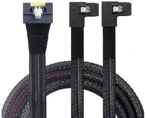 Anti-Misplug PCIe Slimline SAS SFF-8654 8i to Dual SAS SFF-8087 Right-Angle Server Cable, 32AWG High-Speed Copper Wire Harness (1m/39.37in)