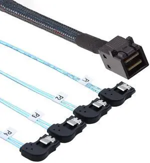 Mini SAS HD SFF-8643 to 4X SATA Left Angle Internal High Speed Server Cable \u2013 30AWG 12Gbps Breakout Harness (0.5M/19.68in)