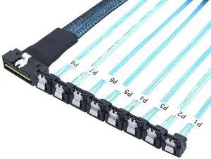 SlimSAS LP Low Profile SFF-8654 8i 74P to 8* SATA 7P 90 Degree Cable \u2013 30AWG Server Internal High Speed Connection Harness (0.5M)