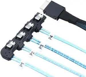 OCuLink PCI-Express SAS SFF-8611 4i to SATA 7P Right Angle Server Hard Drive Cable  32AWG 12Gbps High Speed Internal Harness (1M)