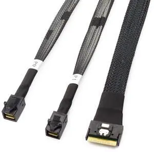 Mini SlimSAS SFF-8654 8i 4.0 to Dual SAS HD 8643 Cable \u2013 32AWG 24G High-Speed Anti-Misdirection Server Interconnect (0.5M)
