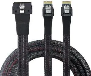 PCIe SlimSAS LP Low Profile SFF-8654 8i to Dual SFF-8654 4i Cable  12G High-Speed Server Interconnect (0.8M)
