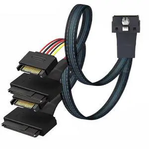 LP Low Profile SFF-8654 8i 74Pin to Dual SFF-8639 U.2+15Pin Cable \u2013 32AWG High-Speed Server Interconnect (0.8M)