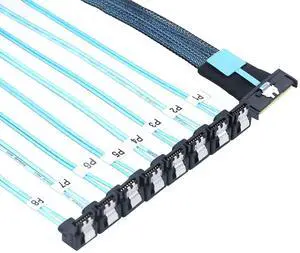 MCIO PCIe SAS SFF-8654 8i 74Pin to 8* SATA 7Pin Female 90-Degree Cable \u2013 32AWG High-Speed Server Hard Drive Adapter (1M)