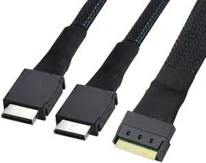 PCIe Slimline SAS SFF 8654 8i to Dual Oculink SFF 8611 4i Server Cable with Anti-Misplug Design \u2013 32AWG Data Harness, 10 Ohm Impedance (0.5M)