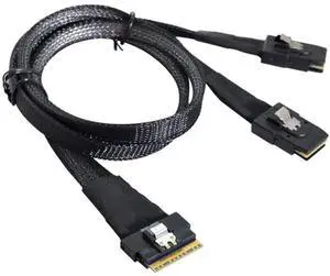Slim SAS SFF 8654 8i to Dual Mini SAS 4X 8087 Internal Server Cable \u2013 12Gbps High Speed 32AWG Data Transfer Cord, 10 Ohm Impedance (0.5M)