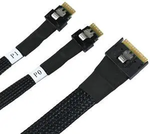 Slimline SAS SFF 8654 8i to Dual SFF 8654 4i Server Cable with Anti-Misplug Design \u2013 12Gbps High Speed 32AWG Data Transfer Cord, 10 Ohm Impedance (0.5M)