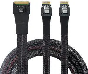 Slimline SAS SFF 8654 8i to Dual SFF 8654 4i Server Cable with Anti-Misplug Design \u2013 12Gbps High Speed 32AWG Data Transfer Cord, 10 Ohm Impedance (0.8M)