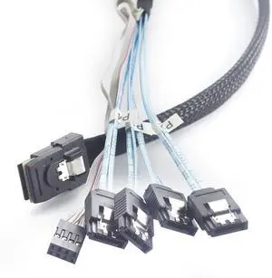 Mini SAS 8087 to 4* SATA Internal Server Cable with Sideband 12Gbps High Speed 30AWG Copper Data Transfer Cord, 10 Ohm Impedance (1M)