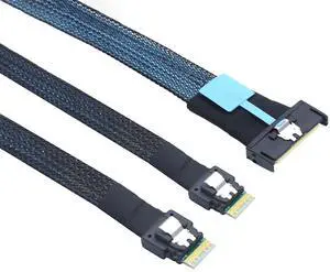 Gen5 MCIO 8X Slimline SAS 8i to Dual SFF 8654 4i Server Cable \u2013 24Gbps High Speed Data Transfer Cord, 85 Ohm Impedance (0.5M)