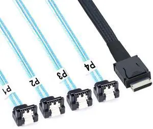 OCuLink PCIe SAS SFF-8611 4i to SATA 7P 90 Degree Cable  12Gbps High Speed Server Hard Drive Connection, 32AWG Low-Loss Wire (1M)