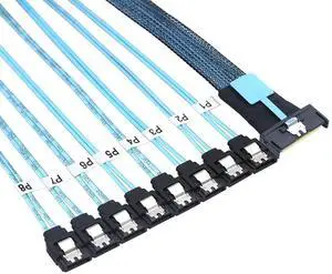MCIO PCIe SAS SFF-8654 8i to 8X SATA 7P Female Straight Cable \u2013 High Speed Server Hard Drive Converter Cable, 32AWG, 85 Ohm (0.8M)
