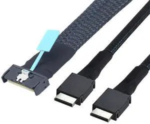 Gen5 MCIO 8X 8I 74P to Dual Oculink SFF-8611 4i Server High-Speed Cable  PCIe 5.0 32Gbps Flat-to-Flat Internal Connection Cable, Black (1M)