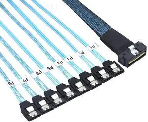 PCIe SlimSAS LP Low Profile SFF-8654 8i 74 Pin to 8* SATA Server Cable \u2013 100 Ohm 30AWG High Speed Data Cable (0.5M) PCIe SlimSAS LP Low Profile SFF-8654 8i 74 Pin to 8* SATA Server Cable \u2013 100 Ohm 30AWG High Speed Data Cable (0.5M)