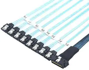 PCIe SlimSAS LP Low Profile SFF-8654 8i 74 Pin to 8* SATA Server Cable  100 Ohm 30AWG High Speed Data Cable (0.8M)