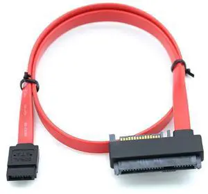 SATA to SAS SFF-8482 Hard Drive Data Cable Compatible with Server HDD SSD  29+15 Pin to 7 Pin Female, 26AWG High Speed 6Gbps, Red Flat Connector (0.5m)