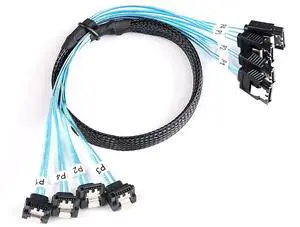 SAS 4.0 4X SATA to 4X SATA Cable 90° Right Angle  12Gbps High-Speed SSD Hard Drive Data Cable, 30AWG Copper Wire, Server Motherboard Connection (1m)