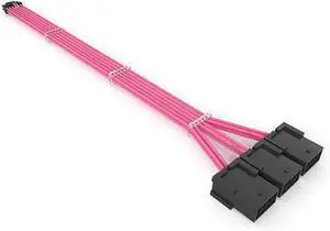 PCIe 5.0 12+4Pin to 3× PCIe 8Pin GPU Power Cable, Nylon Braided Extension Cord, 18AWG, 340mm/13.38in, Compatible with RTX 3090Ti & RTX 40 Series Graphics Cards (Pink)