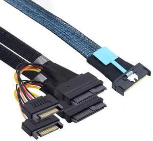 Slimline SAS MCIO 8i 74Pin to Dual SFF-8639 Server Cable with 15Pin Power Cable, 24G High-Speed Server Data Cable (19.68, Inches)