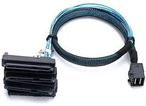 Mini SAS HD SFF-8643 to (4) 29pin SFF-8482 Server Cable with SAS 15pin Power Port Cable (19.68, Inches)