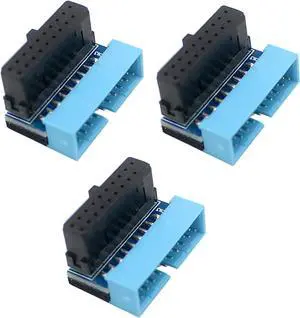 3Pcs PH19 Motherboard USB 3.0 19P 20P to 90-Degree Connector Adapter Vertical Header to Right Angle Adapter for Desktop Chassis CPU Wiring Beautification (PH19A - Black Blue)