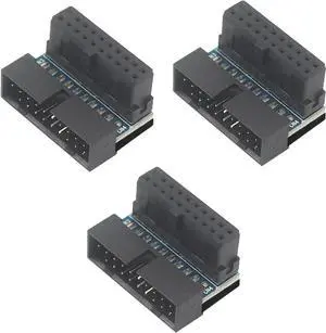 3Pcs PH19 Motherboard USB 3.0 19P 20P to 90-Degree Connector Adapter Vertical Header to Right Angle Adapter for Desktop Chassis CPU Wiring Beautification (PH19B - Black)