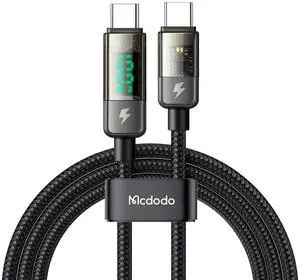 mcdodo USB C to USB C Charger Cable Transparent Data Cable PD 100W Charger Digital Display Auto Power Off Dual Core Protection for iPhone 15/MacBook Pro/Air/iPad mini/Pro 2021/Samsung,Switch(6FT)