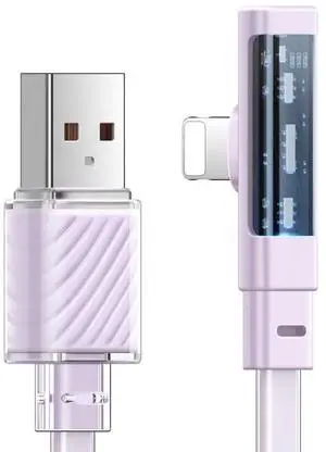 mcdodo iPhone Cable Lightning Fast Charger Flat Wire 90 Degree Right Angle Elbow for iPhone 14/13/12/11/Pro/Pro Max/Xs Max/X/XS/XR/8/8Plus/7/7Plus/iPodPurple,4ft