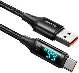 mcdodo USB Type-C to USB-A Cable 4ft Fast Charge with Wattage Display 6A Current XNylon Braided Cord USB3.0 Compatible with Type-C Devices iPhone 15/15 Pro/Galaxy S23/iPad Pro/MacBook Pro 2022/Google