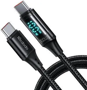 Mcdodo USB C Cable Type C Fast Charging Cable 4ft with Digital Wattage Meter 100W Nylon Braided Cord for iPhone 15/15Pro/iPad Pro/MacBookPro2022/Samsung S23,Note 9,A11 A20 A51,LG G6G7 V30 35,Moto Z2 3