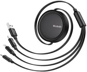mcdodo Beat Drum Multi Charging Cable,Retractable 3 in 1 Phone Charger Cord 4ft with Type C/Micro USB Port Compact for Travel USB Cable