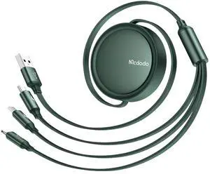 mcdodo Beat Drum Multi Charging Cable,Retractable 3 in 1 Phone Charger Cord 4ft with Type C/Micro USB Port Compact for Travel USB Cable