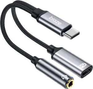 USB C to 3.5mm Headphone and Charger Adapter, 2-in-1 USB C to Aux Audio Jack and Fast Charging Dongle Cable Cord Compatible with iPhone 16/15 Pro Max, Galaxy S25 S24 Ultra