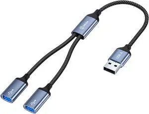 USB Splitter 1 in 2 Out, USB A Male to Dual Female Extension Cord Adapter Data Power Charger USB 2.0 Splitter Y Cable for Mac, PC, TV, Laptop, Keyboard, PS4/PS5