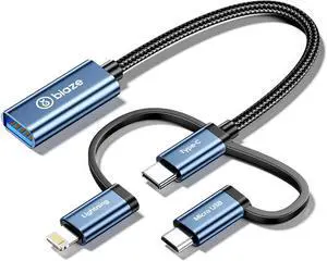 3-in-1 USB C/Micro USB/Lightning Male to USB 3.0 Female Adapter, iPhone OTG Cable Adapter Compatible with MacBook Pro/Air, iPhone 16/15 Series, SAM-SUNG Galaxy S25/S24/S23