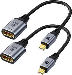 8K Mini DisplayPort to DisplayPort 1.4 Adapter - Male to Female, 32.4Gbps 8K@60Hz Bi-Directional Mini DP to DP Converter for Gaming Laptop, MacBook, iMac, Monitor, VR(2 Pack)
