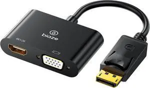 DisplayPort to HDMI & VGA Adapter \u2013 DP 2\u2011in\u20111 4K/1080P Video Converter (DP Male to HDMI & VGA Female), Plug & Play for Laptops, Desktops, Projectors