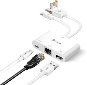 USB to Ethernet Adapter, 3 in 1 RJ45 Ethernet LAN Network Adapter with Charging Port and USB Port Compatible with iPhone 16/15, Laptop, MacBook, PC with Windows(RJ45 3-in-1 USB HUB)