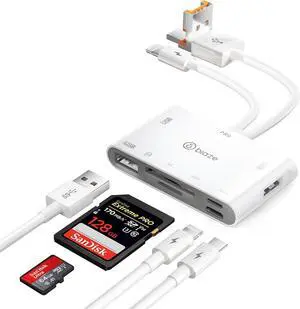 7-in-1 SD Card Reader for iPhone, Lightning/USB C/USB OTG Adapter, SD and MicroSD Memory Card Reader for Phone/Pad/PC/Laptop/USB C and USB A Devices Plug and Play No Application Required