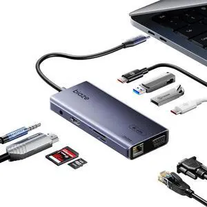 10-in-1 USB C Hub Multiport Adapter, 4K60Hz HDMI & VGA, 100W PD Charging, Gigabit Ethernet, USB 3.0, SD/TF Card Reader, 3.5mm Audio, for MacBook, iPad, D-ell, H-P and More Type C Laptops