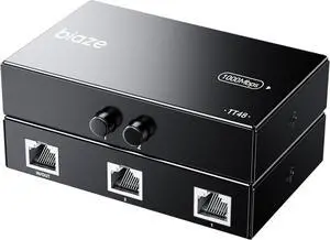 2-in 1-Out RJ45 Network Switch, 2x1 / 1x2 Manual LAN Selector for Internet & Network, No Need Plug/Unplug, PC Network Sharing Box for Desktop, Laptop