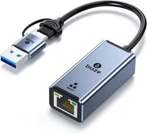 USB 3.1 USB/Type-C to RJ45 Dual-Port 1000 Megabit Wired Network Adapter, MAC/Windows/Linux/Android Compatible, External Ethernet Converter for Laptops, Desktops, Cell Phones (1Gbps)