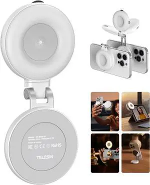 TELESIN C03 Magnetic Phone Selfie Light Compatible with iPhone Magsafe, CRI97 360° LED Selfie Ring Fill Light with Mirror for Selfies/Photography/TikTok/Zoom Calls/Video Conference (White)