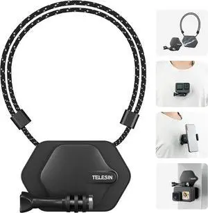 TELESIN Magnetic Chest Mount with Neck Strap, 360 POV Invisible Selfie Necklace Mounting Accessories for GoPro Max Mini Hero 11 10 9 8 7 Insta360 D-J-I Action iPhone Android