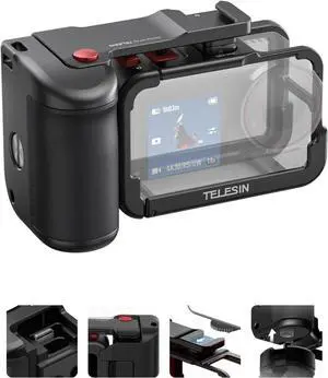 TELESIN Metal Aluminum Alloy Street Grip Kit for D-J-I OSMO Action 5 Pro/Action 4/Action 3, Camera Grip Handle Holder Set (Camera Grip + Ultra-Light Cage), Patented Seesaw Shutter Button, Ergonomic