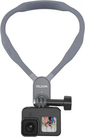 TELESIN Neck Mount Necklace Holder, POV Selfie Hand Free Head Chest Shoulder Body Strap Attach Bike Motorcycle Video Accessories for GoPro Max Go Pro Hero 12 11 10 9 8 Insta360 X3 GO3 D-J-I Action 3 4