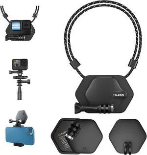 TELESIN Magnetic Chest Mount with Neck Strap + Phone Holder + Magnet Tripod Quick Release Base for GoPro Max 12 11 10 Insta360 D-J-I Action Accessories